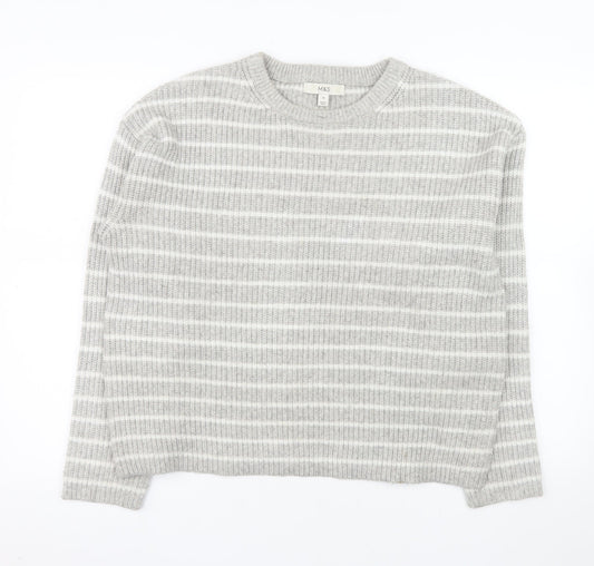 Marks and Spencer Women's Grey Striped Knit Jumper Size M