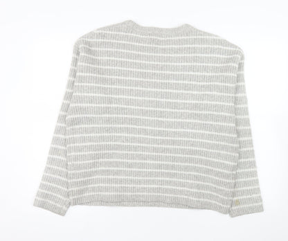 Marks and Spencer Women's Grey Striped Knit Jumper Size M