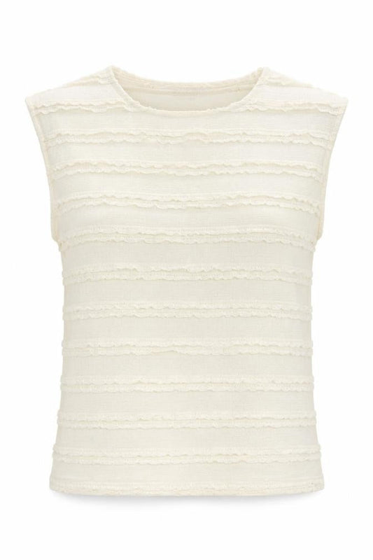 Front view of Gallery Women Ivory Sleeveless Ruffle Knit Blouse XS