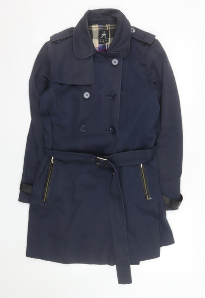 Atmosphere Women's Blue Size 12 Trench Coat Belted Mid-Length
