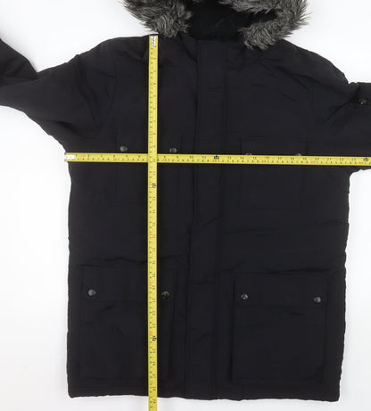 ACW85 Men's Black Faux Fur Hooded Parka Jacket Medium Winter Warm