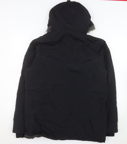 ACW85 Men's Black Faux Fur Hooded Parka Jacket Medium Winter Warm