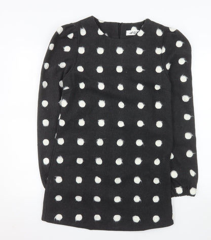 A-OK Women Black Polka Dot Wool Shift Dress S Long Sleeve