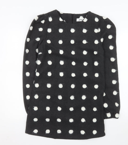A-OK Women Black Polka Dot Wool Shift Dress S Long Sleeve