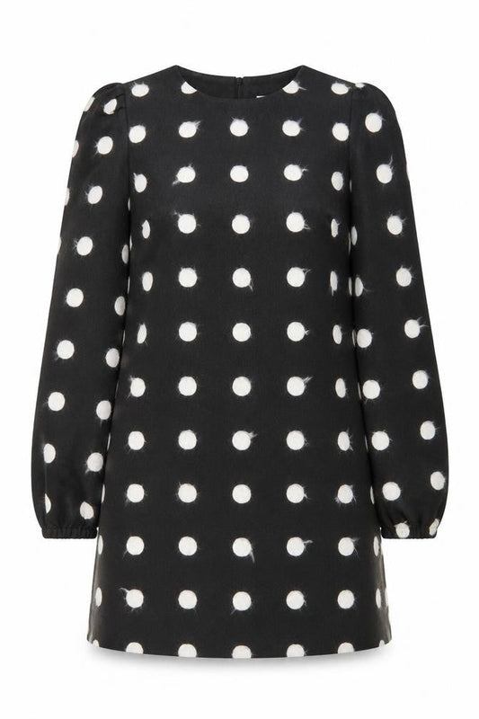 A-OK Women Black Polka Dot Wool Shift Dress S Long Sleeve