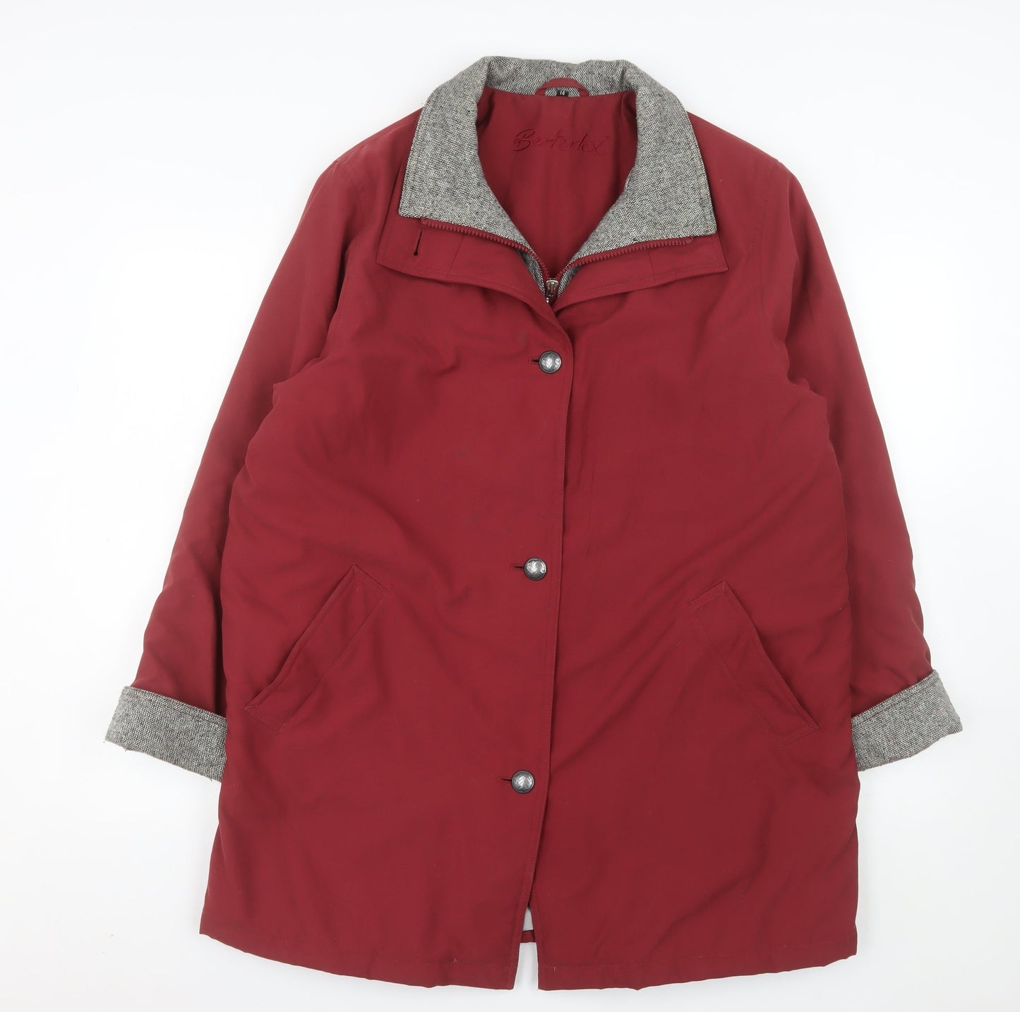 Berkertex Womens Red Mid-Length Overcoat Size 14 Lined Button Classic
