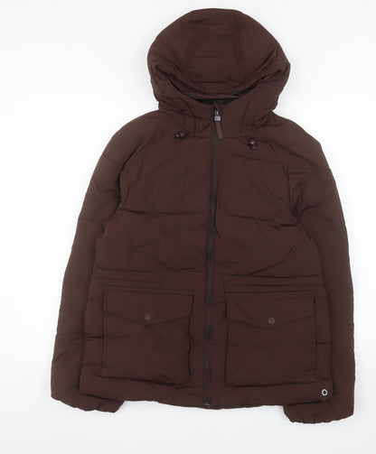 Marks and Spencer Women’s Brown Puffer Jacket Size 8 Hooded Mid-Length