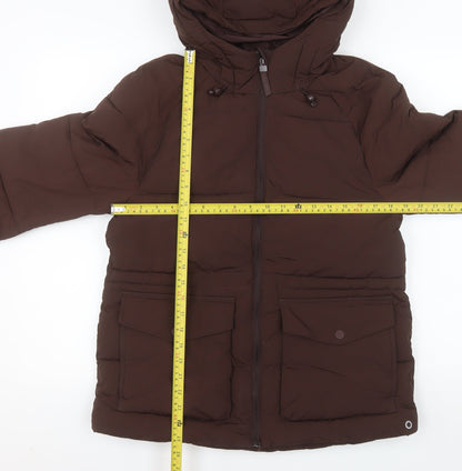 Marks and Spencer Women’s Brown Puffer Jacket Size 8 Hooded Mid-Length