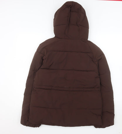 Marks and Spencer Women’s Brown Puffer Jacket Size 8 Hooded Mid-Length