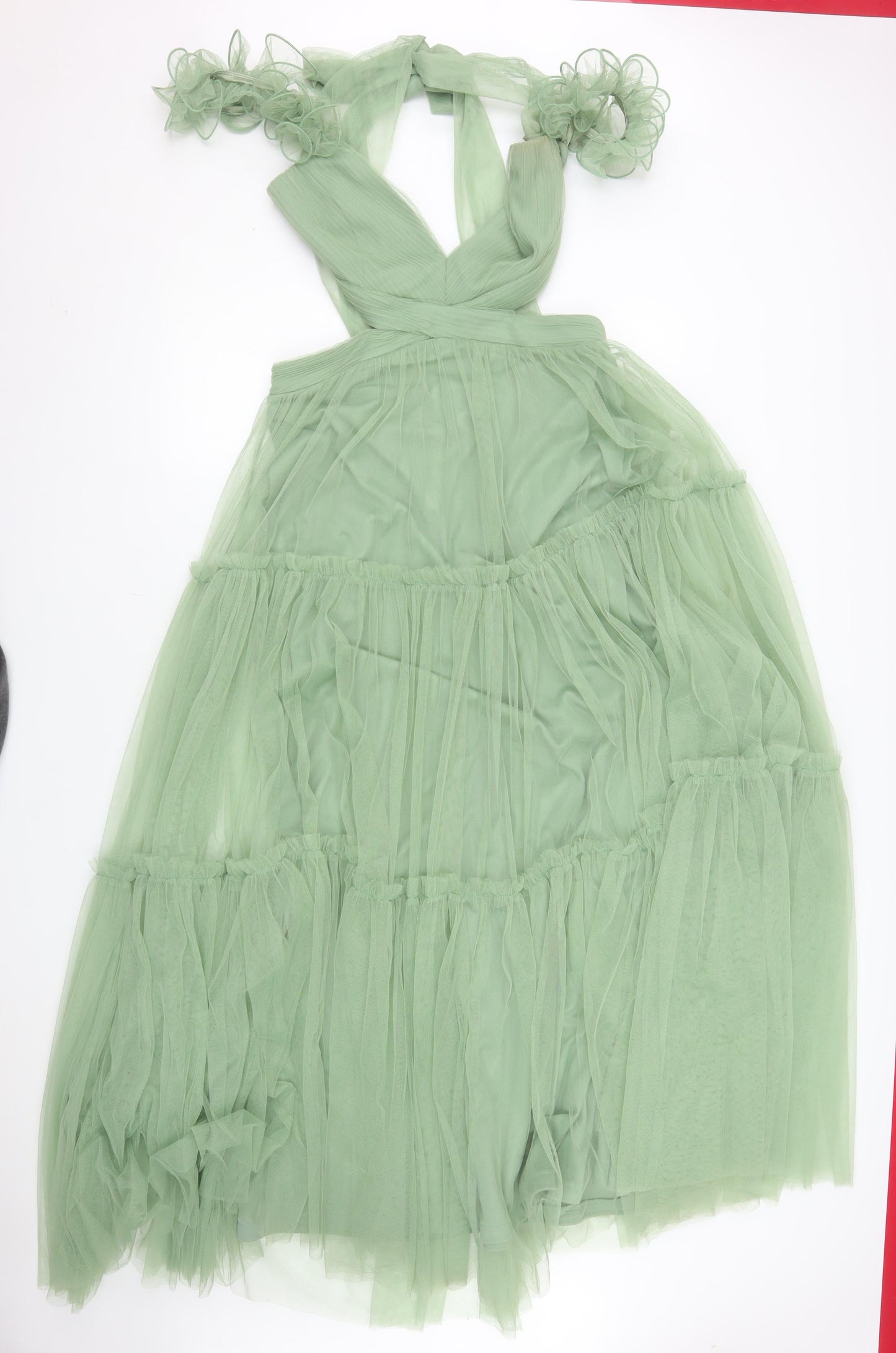 F&P Women Green Maxi Halter Tulle Layered Party Dress L