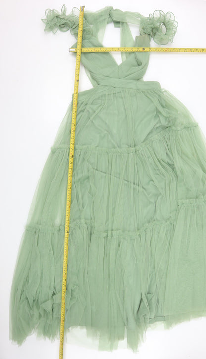 F&P Women Green Maxi Halter Tulle Layered Party Dress L