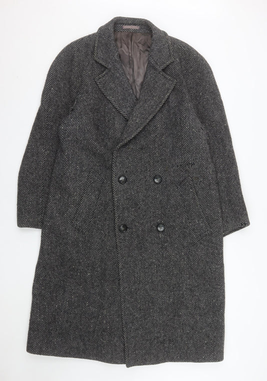 St. Bernard Men's Grey Wool Herringbone Overcoat 40in Classic Long