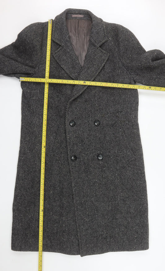 St. Bernard Men's Grey Wool Herringbone Overcoat 40in Classic Long