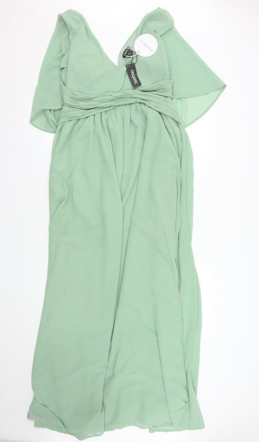 Boohoo Women Green Size 12 Maxi Chiffon Formal Wedding Dress