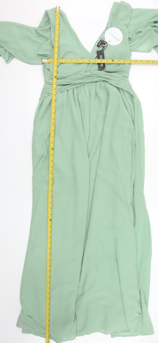 Boohoo Women Green Size 12 Maxi Chiffon Formal Wedding Dress