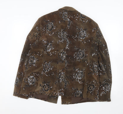 Laura Lebek Women's Brown Floral Velvet Blazer Size 18 Lined Single Breasted