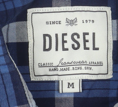 Diesel Men's Blue Checked Cotton Long Sleeve Button-Up Shirt M