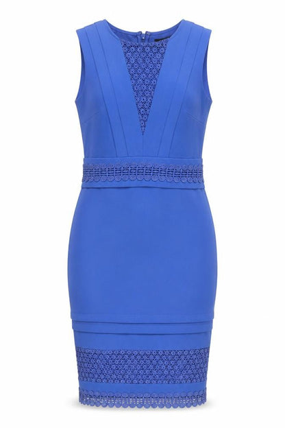 Warehouse Women's Blue Lace Panel Sleeveless Sheath Dress UK 8