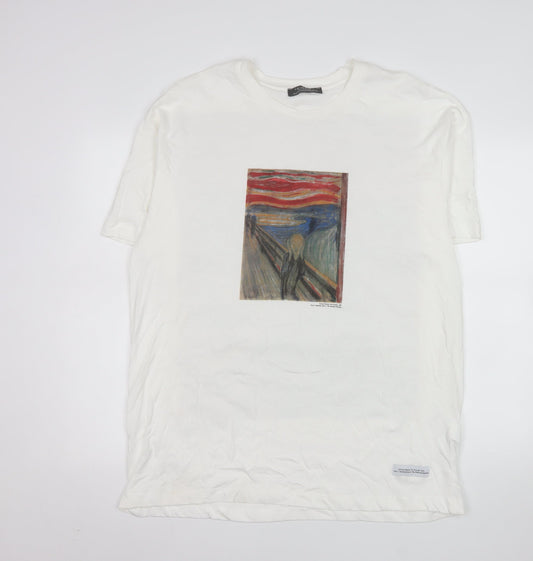 Primark Men’s White Art Print XL Cotton Crew Neck T-Shirt
