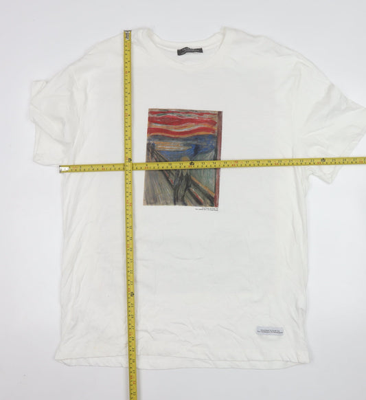 Primark Men’s White Art Print XL Cotton Crew Neck T-Shirt
