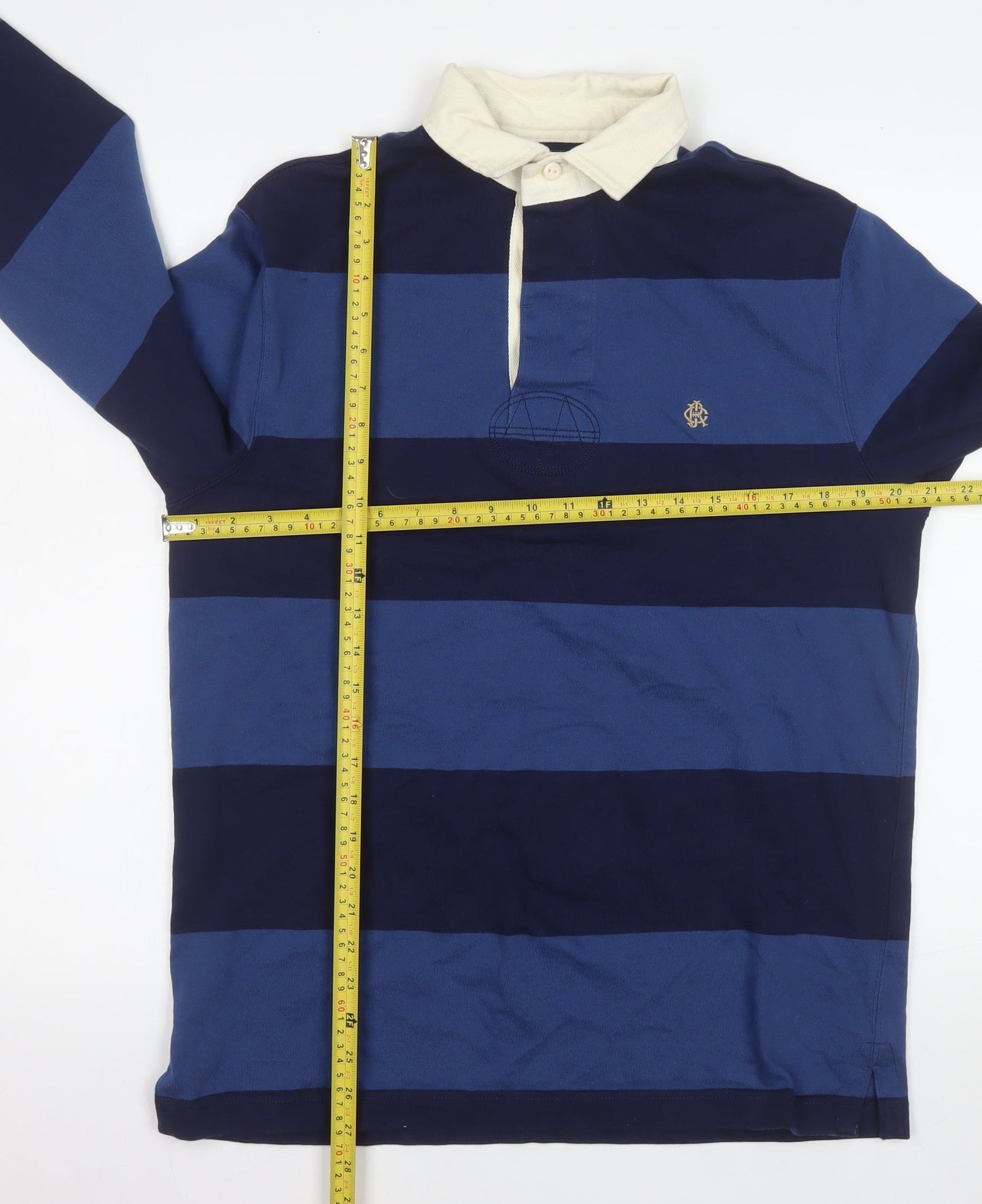 Joules Men’s Blue Striped Long Sleeve Rugby Polo Shirt Size M