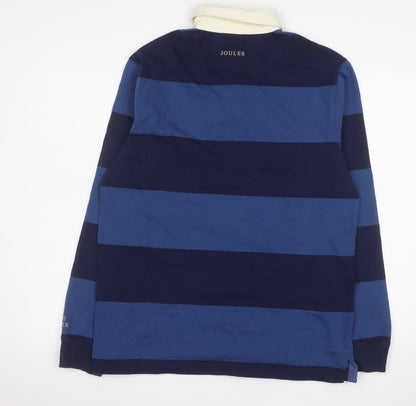 Joules Men’s Blue Striped Long Sleeve Rugby Polo Shirt Size M