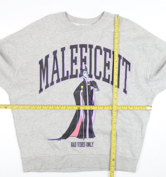 Disney Women Grey Maleficent Graphic Pullover Sweatshirt XS