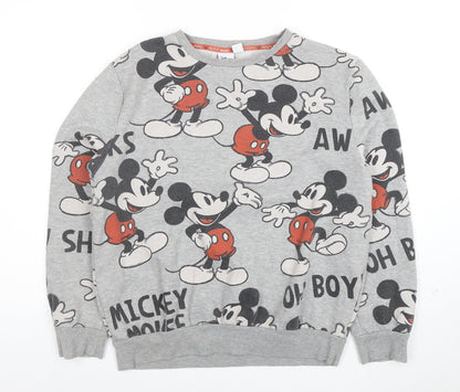 Disney Women Grey Mickey Mouse Print Pullover Sweatshirt M