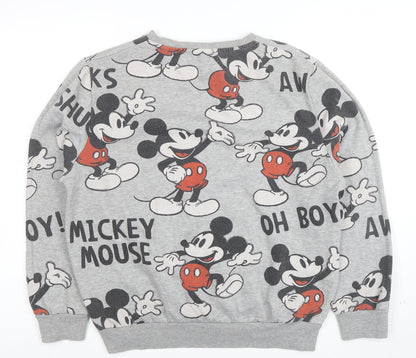 Disney Women Grey Mickey Mouse Print Pullover Sweatshirt M