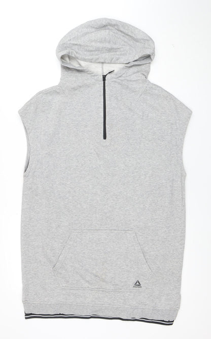 Reebok Men's Grey Sleeveless 1/2 Zip Hoodie Size S