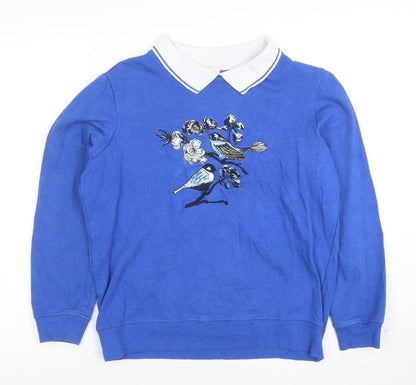 Laura Ashley Women Blue M Pullover Sweatshirt Embroidered Birds