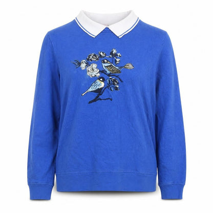 Laura Ashley Women Blue M Pullover Sweatshirt Embroidered Birds
