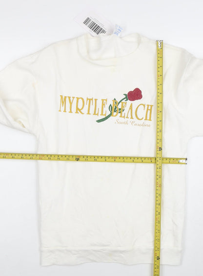 Ocean Fashion Women White Pullover Sweatshirt L Embroidered Myrtle Beach USA