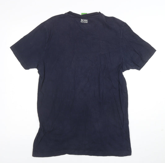 Hugo Boss Men's Blue Graphic Logo Cotton Crew Neck T-Shirt Size M