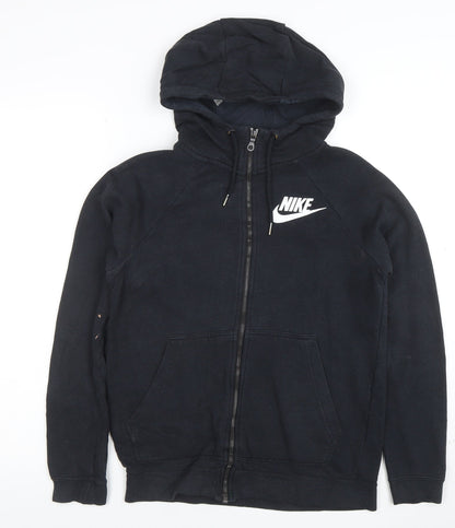 Nike Womens Black XS Full Zip Hoodie with Drawstring and Logo