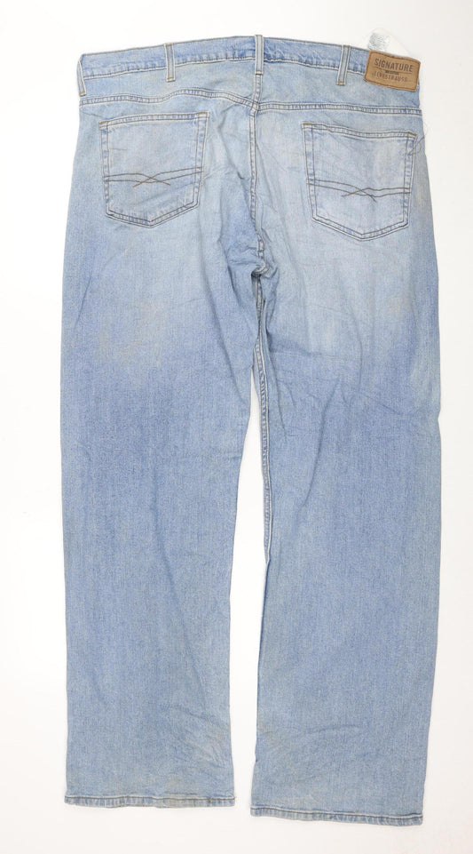 Levi Strauss Signature Men's Blue Light Wash Loose Fit Denim Jeans 38L34