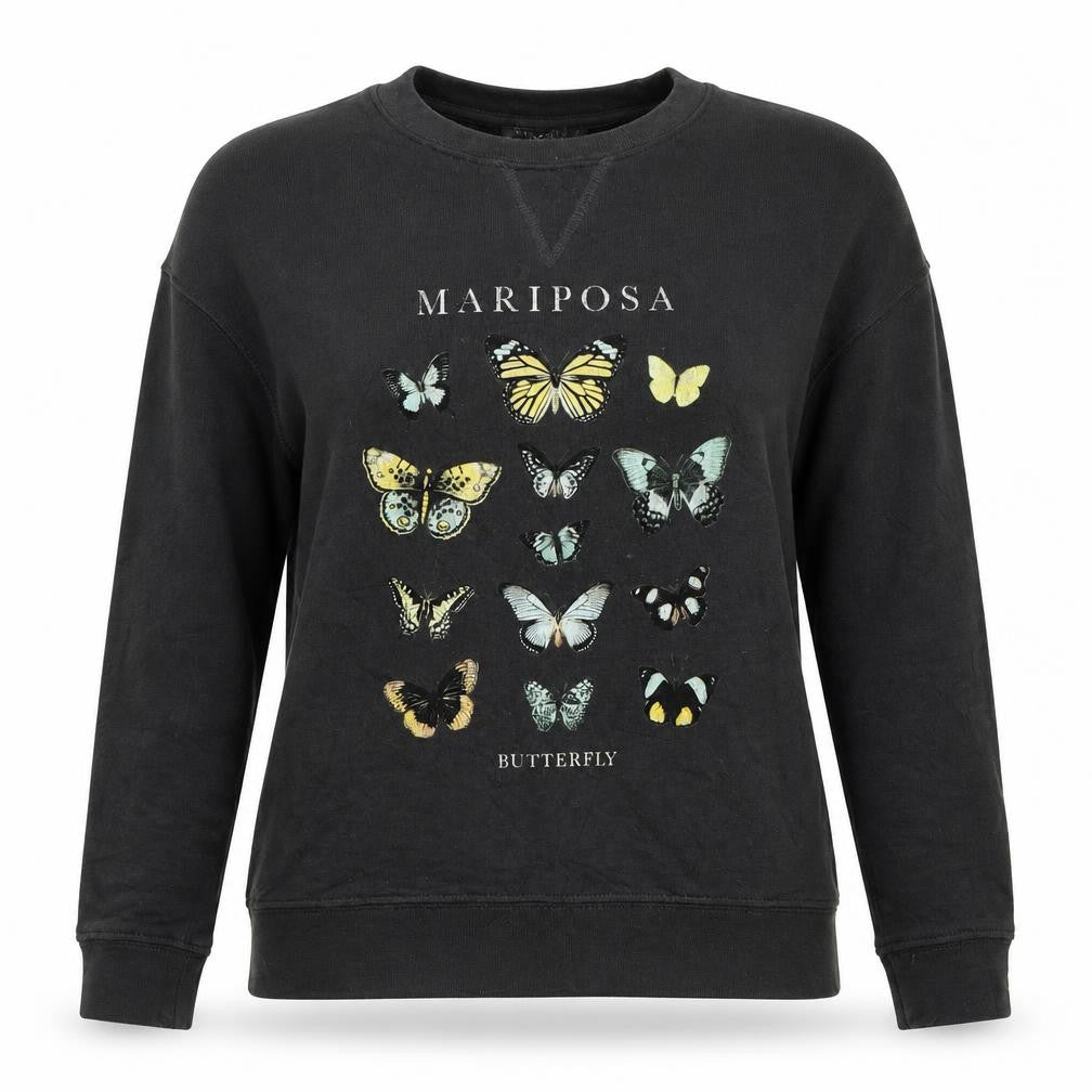 Fifth Sun Womens Black Butterfly Pullover Sweatshirt Size S