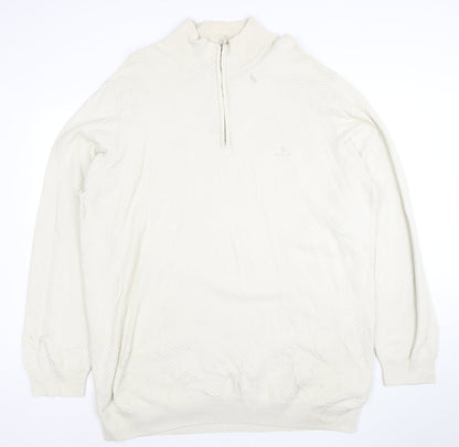 GANT Men Ivory 4XL 1/2 Zip Cotton Jumper Classic Knit Pullover