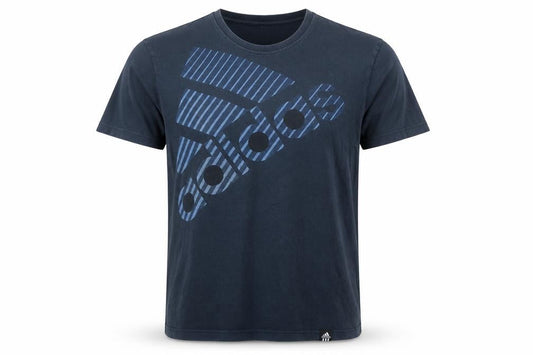 Front view of Adidas Men's Blue Graphic Logo Cotton T-Shirt, size M
