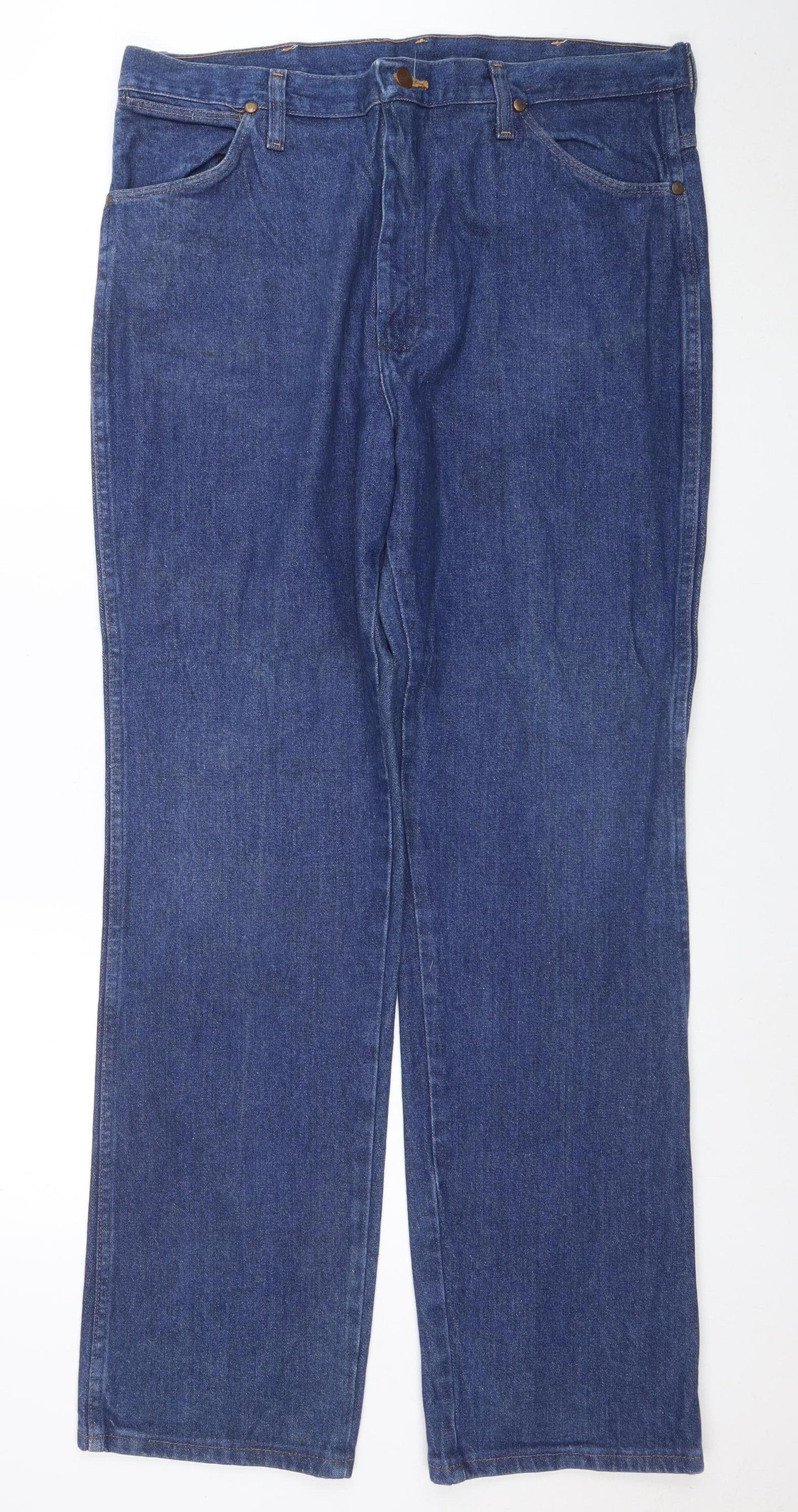 Wrangler Men's Blue 36x32 Regular Fit Straight Denim Jeans