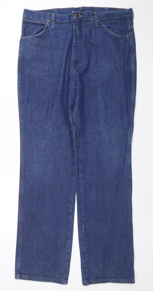 Wrangler Men's Blue 36x32 Regular Fit Straight Denim Jeans