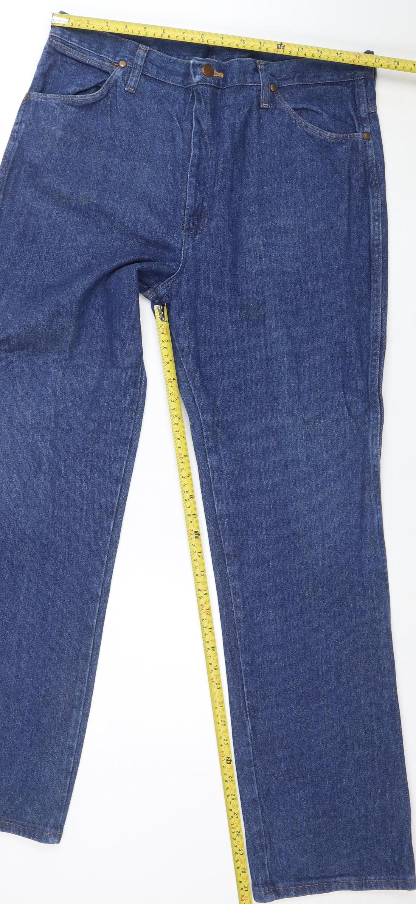 Wrangler Men's Blue 36x32 Regular Fit Straight Denim Jeans