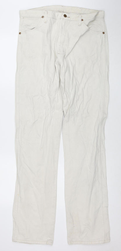 Wrangler Men's Beige Straight Jeans 35x36 100% Cotton Denim