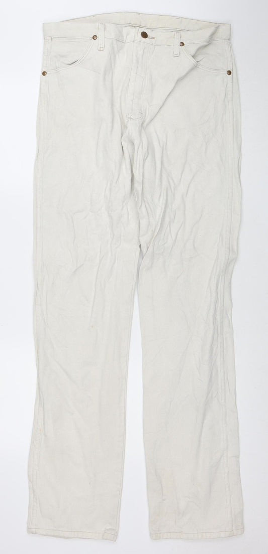 Wrangler Men's Beige Straight Jeans 35x36 100% Cotton Denim