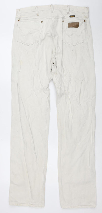 Wrangler Men's Beige Straight Jeans 35x36 100% Cotton Denim