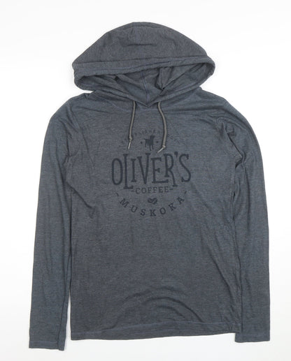 Anvil Boys Grey Pullover Hoodie Small Cotton Blend Graphic Print