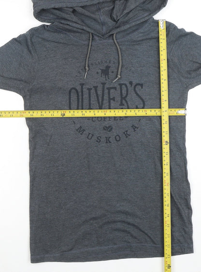 Anvil Boys Grey Pullover Hoodie Small Cotton Blend Graphic Print