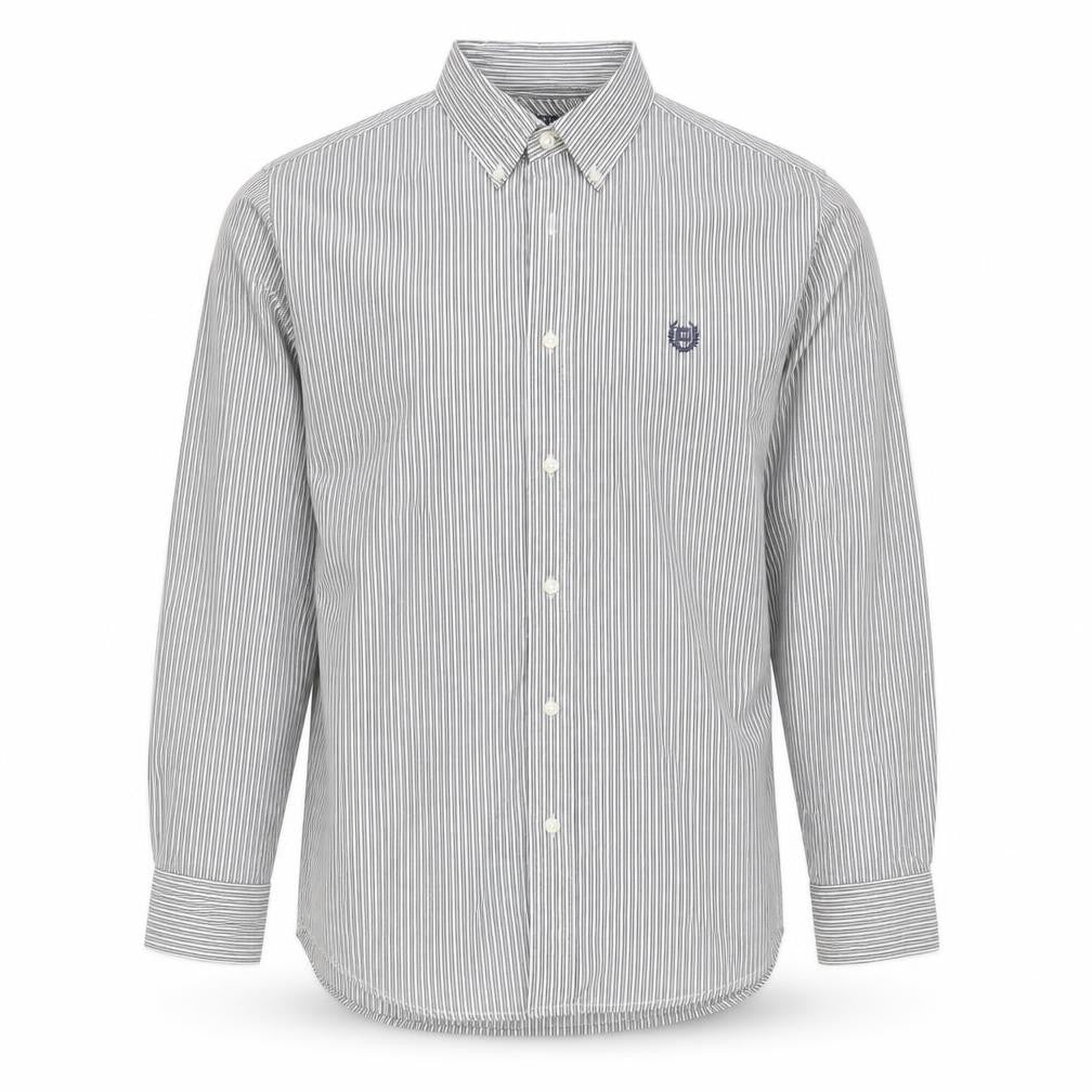 Chaps Men's Grey White Striped Cotton Long Sleeve Button-Up Shirt M