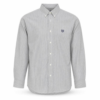 Chaps Men's Grey White Striped Cotton Long Sleeve Button-Up Shirt M
