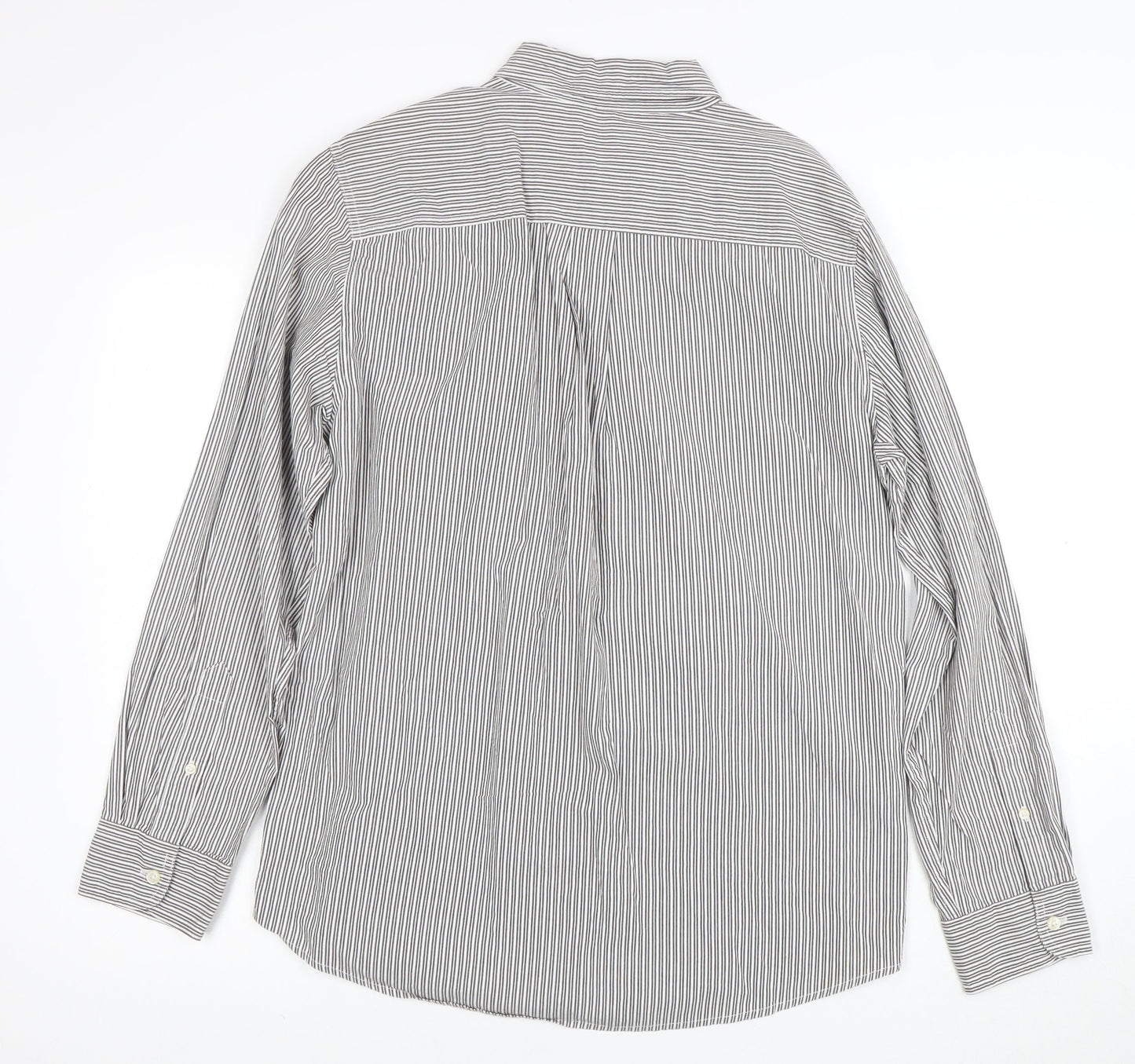 Chaps Men's Grey White Striped Cotton Long Sleeve Button-Up Shirt M